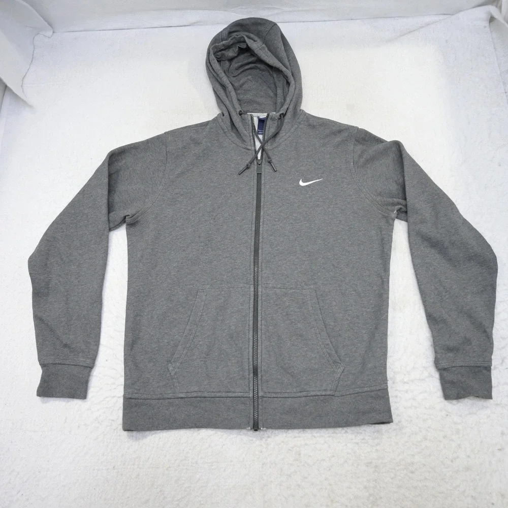 Nike Full Zip Hoodie Mens Large Gray Performance Fleece Lined Drawstring Casual